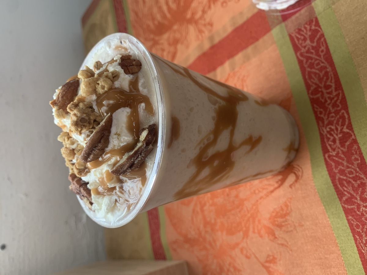Pralines 'n Cream protein shake with pecans and caramel